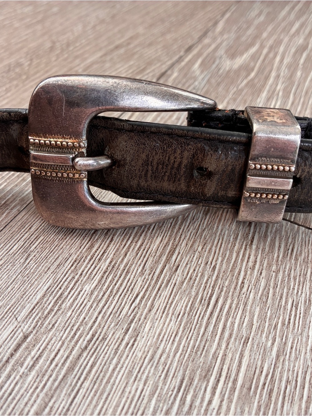 Fossil Black Leather Belt with Decorative Silver-Tone Buckle